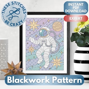 Stained Glass Astronaut - Blackwork Pattern by These Stitches Be Crazy