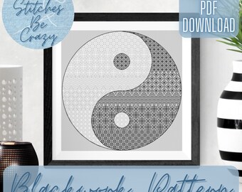 Yin-Yang Blackwork Pattern (PDF Download) opposites attract black white chart craft cross stitch embroidery gift by These Stitches Be Crazy