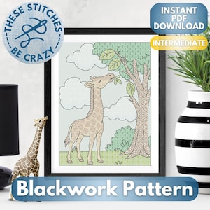 Gentle Giraffe - Blackwork Pattern by These Stitches Be Crazy