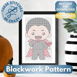 Kawaii Dracula - Blackwork Pattern by These Stitches Be Crazy