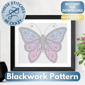 Mariposa en espiral - Patrón de blackwork de These Stitches Be Crazy