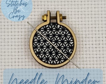 Blackwork Handmade Needle Minder - geometric black cross stitch blackwork sewing stitching magnetic holder gift by These Stitches Be Crazy