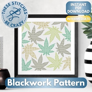 Cannabis Leaves - Blackwork Pattern by These Stitches Be Crazy