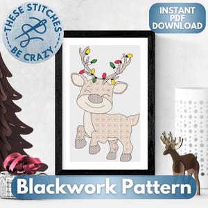 Prancing Reindeer - Blackwork & Cross Stitch Pattern (PDF Download) cute chart craft cross stitch embroidery gift by These Stitches Be Crazy