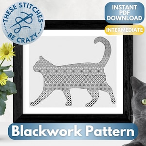 Elegant Cat - Blackwork Pattern by These Stitches Be Crazy