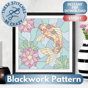 Vitrail Poisson Koi - Motif Blackwork par These Stitches Be Crazy