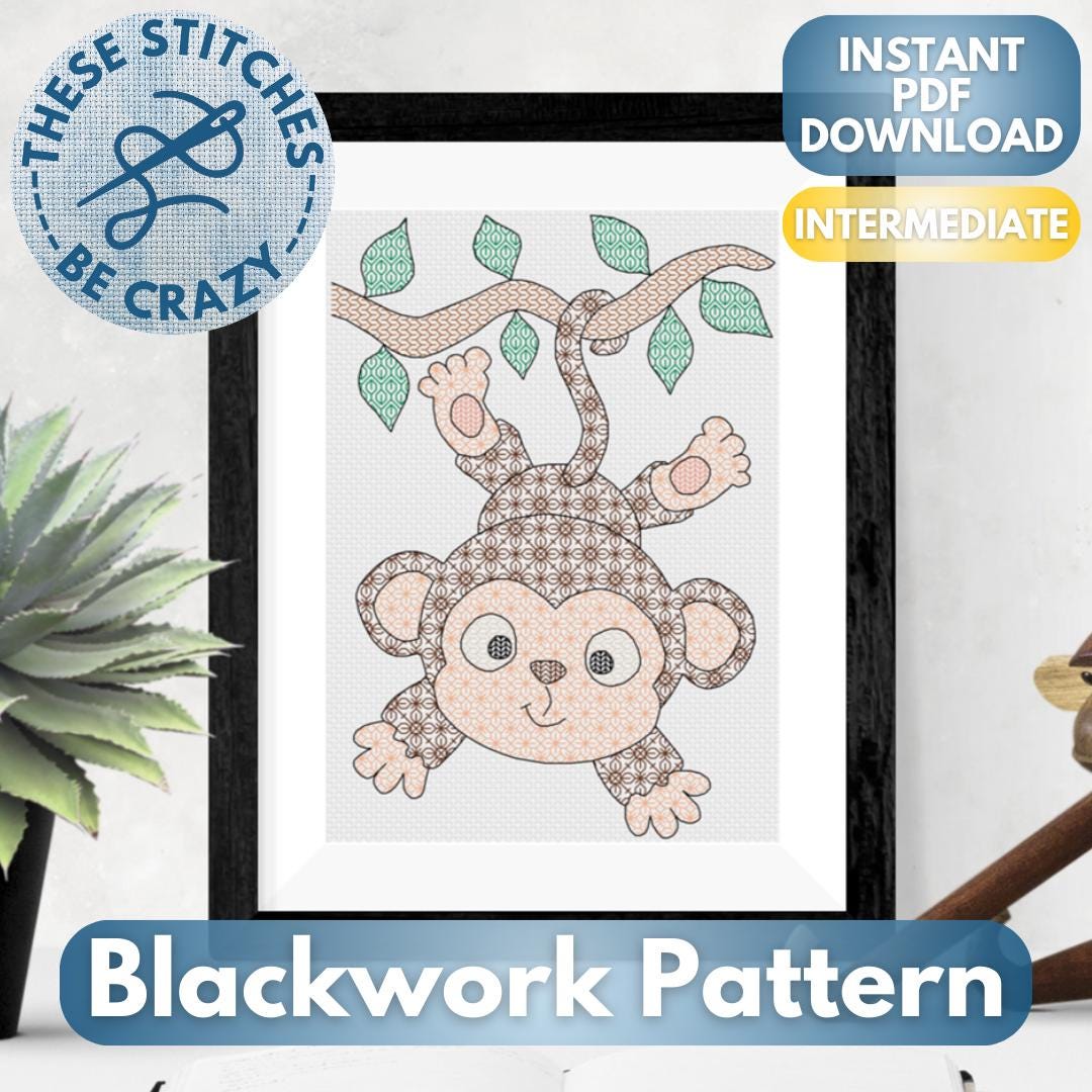 Cheeky Pattern Cheeky Monkey - Blackwork Pattern by These Stitches Be Crazy - Etsy