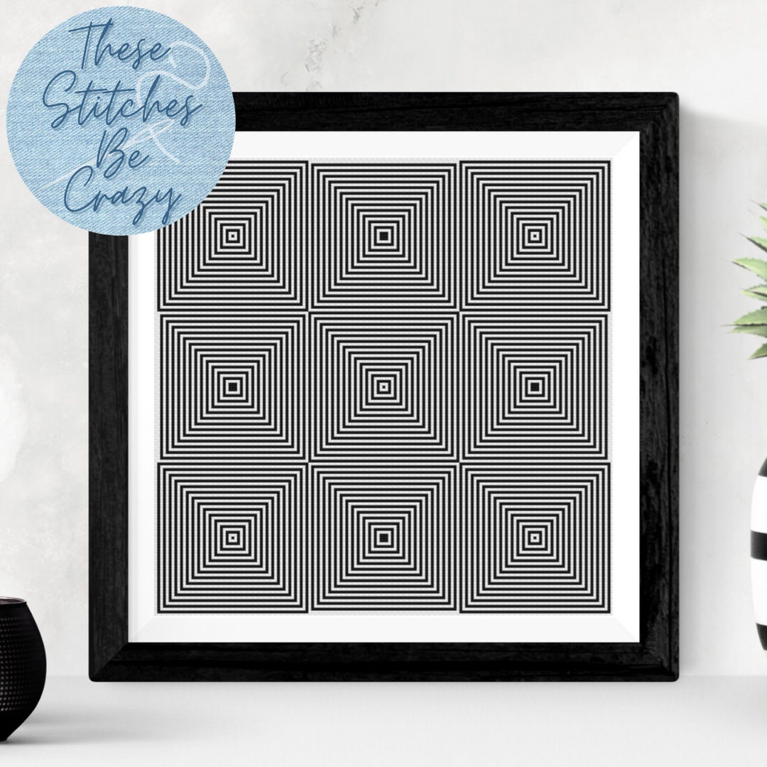Black & White Squares Optical Illusion Cross Stitch Pattern Etsy