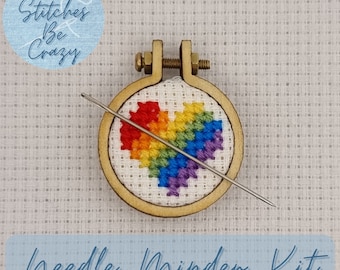 Make Your Own Rainbow Heart Needle Minder Kit - diy cross stitch blackwork sewing stitching magnetic holder gift by These Stitches Be Crazy