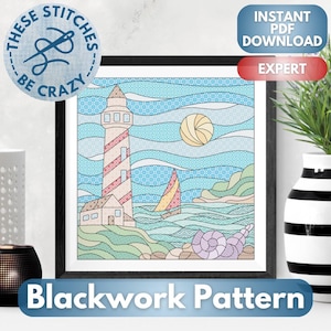 Stained Glass Lighthouse - Blackwork Pattern by These Stitches Be Crazy