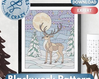Stained Glass Winter Forest - Blackwork Pattern by These Stitches Be Crazy