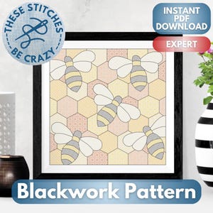 Stained Glass Bees - Blackwork Pattern by These Stitches Be Crazy