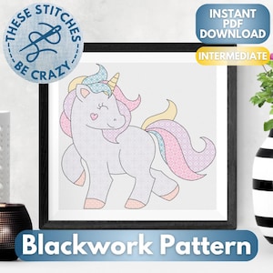 Rainbow Unicorn - Blackwork Pattern by These Stitches Be Crazy