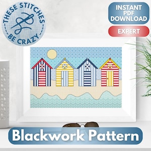 Beach Huts - Blackwork & Cross Stitch Pattern by These Stitches Be Crazy