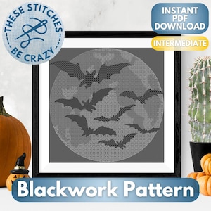Caldero de Murciélagos - Patrón de Blackwork de These Stitches Be Crazy
