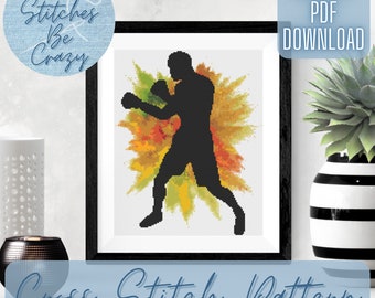 Colourful Boxer Silhouette - Cross Stitch Pattern (PDF Download) watercolour hobby chart craft embroidery gift by These Stitches Be Crazy