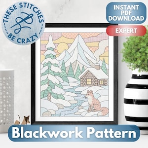 Vetrate colorate con cime innevate - Motivo Blackwork di These Stitches Be Crazy