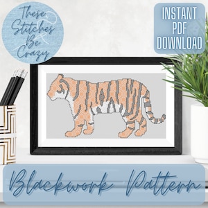 Bloementijger - Blackwork-patroon (pdf-download) wild dier mooi schattig natuur kaart kruissteek borduren cadeau van These Stitches Be Crazy