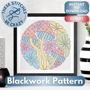 Psychedelic Mushrooms - Blackwork Pattern by These Stitches Be Crazy