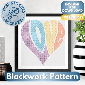 Retro Love Heart - Blackwork Pattern by These Stitches Be Crazy