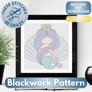Księżniczka Syrenka – wzór Blackwork od These Stitches Be Crazy