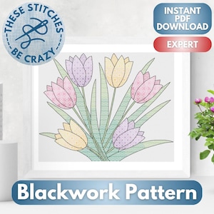 Spring Tulips - Blackwork Pattern by These Stitches Be Crazy