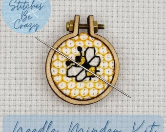 Make Your Own Bee Needle Minder Kit - insect diy cross stitch blackwork sewing stitching magnetic holder gift by These Stitches Be Crazy