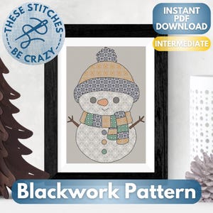 Cute Snowman - Blackwork Pattern by These Stitches Be Crazy