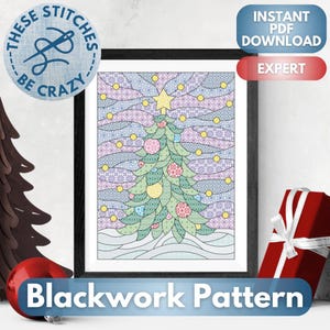 Stained Glass Christmas Tree - Blackwork Pattern by These Stitches Be Crazy