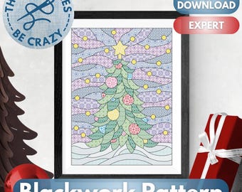 Stained Glass Christmas Tree - Blackwork Pattern by These Stitches Be Crazy