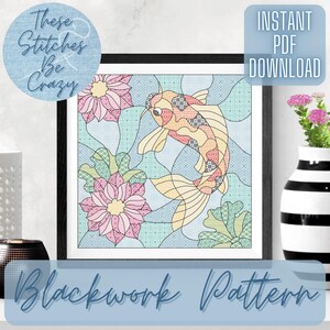 Gebrandschilderd glas koivissen - Blackwork-patroon (pdf-download) dierenkaart ambachtelijke kruissteek borduren cadeau van deze steken Be Crazy