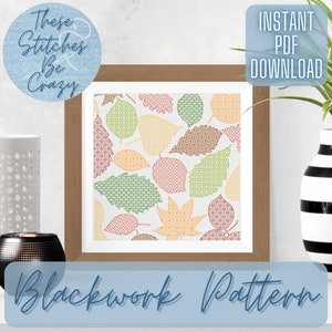 Herfstbladeren - Blackwork-patroon (pdf-download) boomdiagram herfst wisselend seizoen kruissteek borduurcadeau van These Stitches Be Crazy