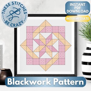 Geometric Pinwheel - Blackwork Pattern by These Stitches Be Crazy