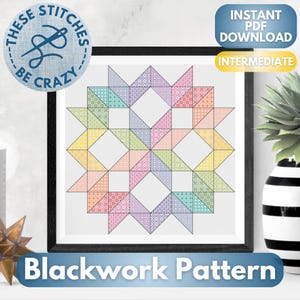 Rainbow Geometric Star - Blackwork Pattern by These Stitches Be Crazy