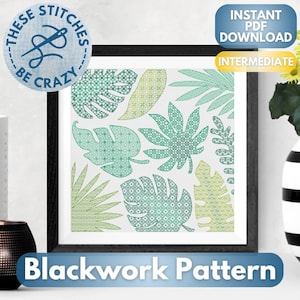 Tropical Leaves - Blackwork Pattern by These Stitches Be Crazy