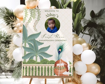 Annaprasan Welcome Sign, Rice Feeding Welcome Sign, Baby Weaning Ceremony Sign, Editable Canva Template, Instant DOWNLOAD