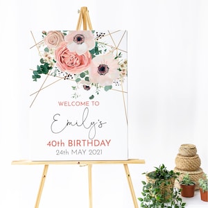 Blush Pink Birthday Party Sign, Peach Birthday Welcome Sign, 30th Birthday Party Welcome Board, Floral Welcome Birthday Sign, Any Age