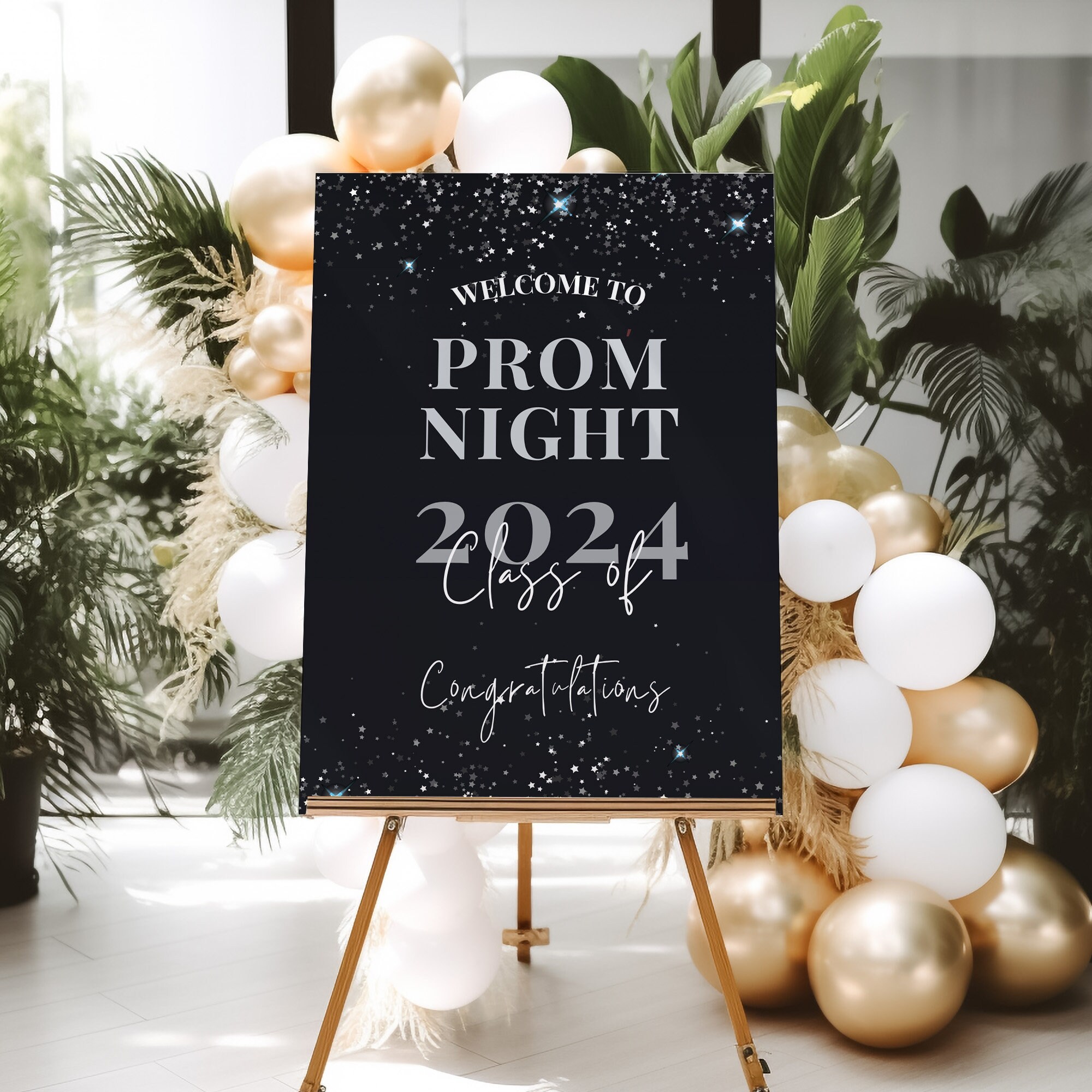 Prom Incoming Sign Black and Silver Prom Party Sign, Welcome to Prom Night Party Sign ...
