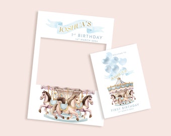 Carousel Horse Kids Birthday Party Selfie Frame, Carousel Themed Party Sign, First Birthday Party Decorations, Carousel Horse Theme Birthday