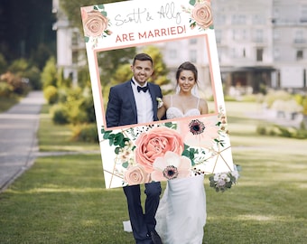 Wedding Selfie Frame, Floral Wedding Photobooth Frame, Selfie Prop, Pink Floral Photobooth Frame, Wedding Party Ideas