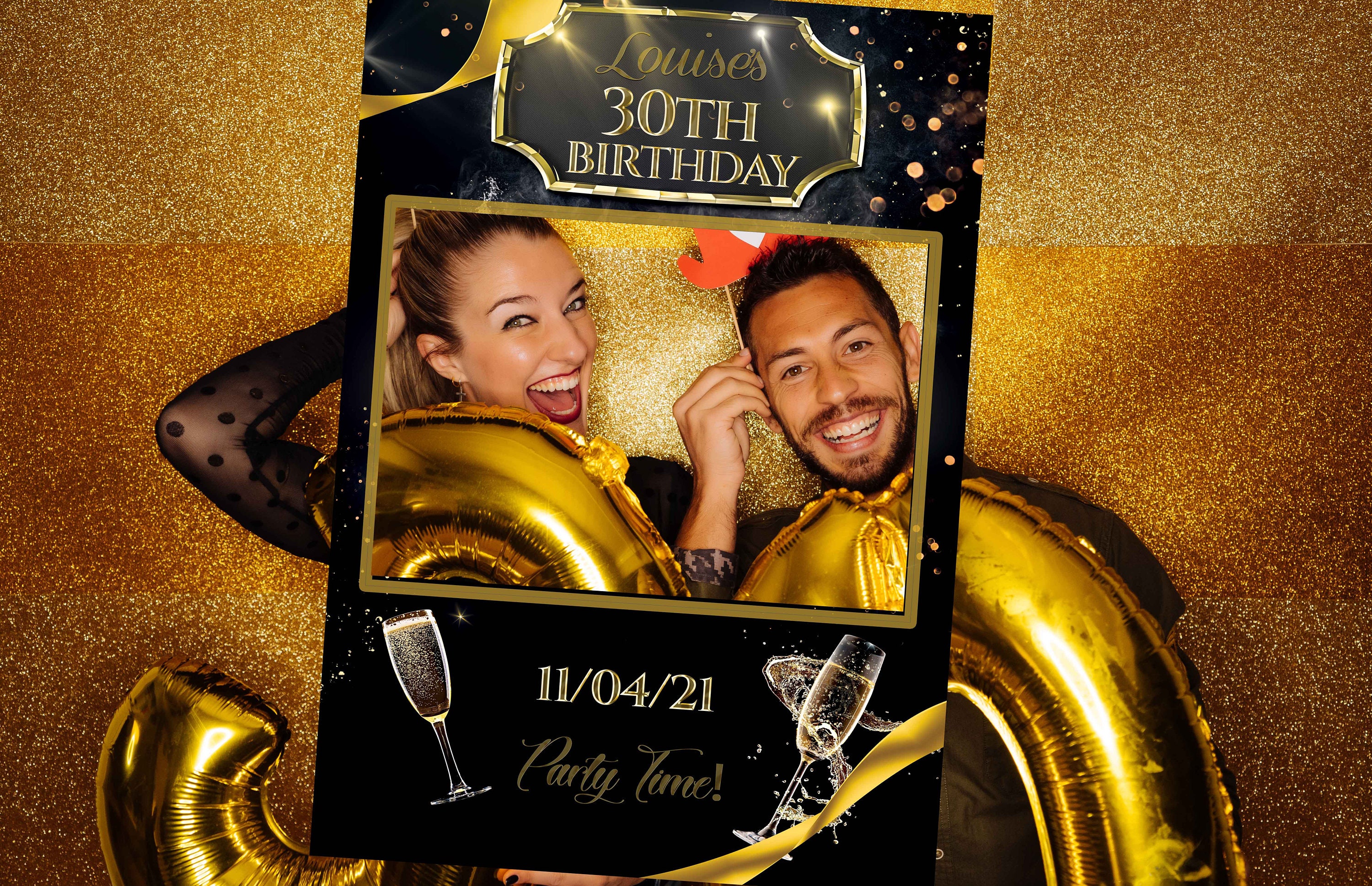 PRINTED 30th Birthday frame Gold Photo booth frame Selfie Etsy