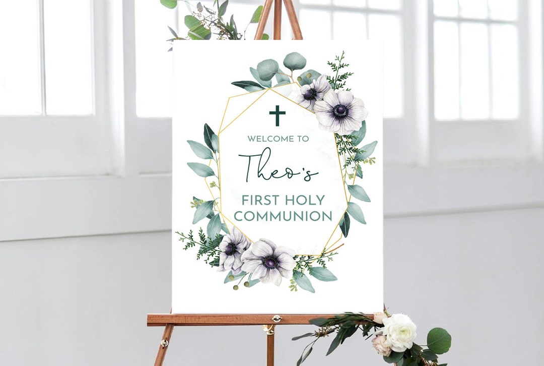 First Holy Communion Welcome Sign, 1st Communion Party Sign, Eucalyptus ...