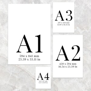 May include: A chart showing the different sizes of paper in the A series, with measurements in inches and millimeters. The chart shows the sizes A1, A2, A3, and A4.