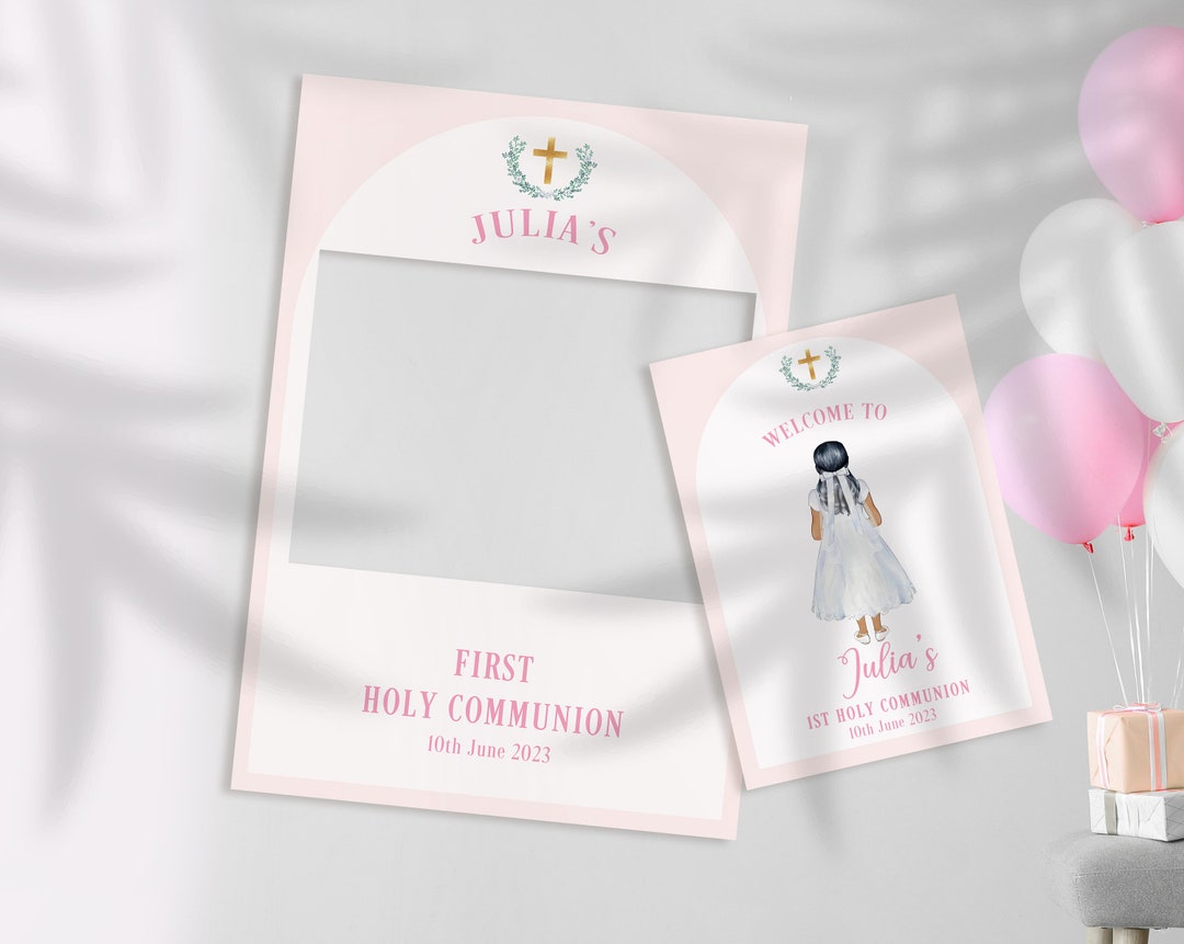 First Holy Communion Selfie Frame & Welcome Sign, Communion Girl First ...
