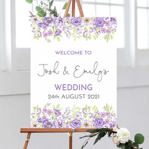 Welcome Wedding Sign, Purple Floral Welcome Sign, Digital, Printed, Wedding Decorations, Purple Welcome Sign, Purple Wedding