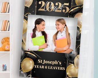 Black and Gold School Leavers Selfie Frame and Party Sign, Last Day of Primary School Photobooth Frame, Year 6 Leavers School Party