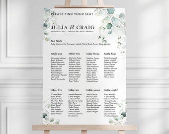 Eucalyptus Wedding Table Plan, Eucalyptus Wedding Seating Plan Sign, Wedding Decorations, Eucalyptus Wedding seating plan, Botanical Wedding