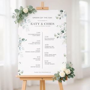 Eucalyptus Wedding Timeline Sign, Order of Events Signboard, Wedding Schedule Board