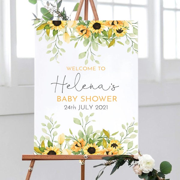 Baby Shower Sign, Sunflower Welcome Sign, Digital, Printed, Baby Shower Decorations, Yellow Floral Baby Shower, Baby Shower Welcome Sign