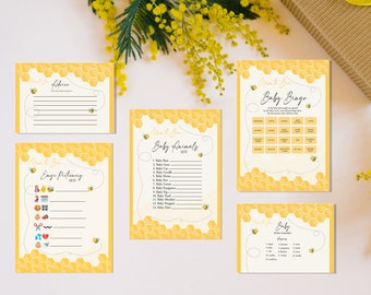 Digital Bees Baby Shower Games Bundle, Gender Neutral Baby Shower, Yellow Baby Shower Games, Yellow Baby Shower Idea, Print Yourself